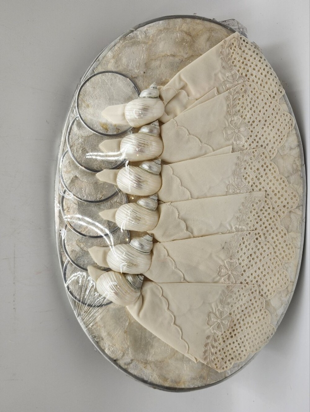 Vintage Mother of Pearl Shell Placemat Coaster Napkin Ring Set New Capiz - Picture 12 of 12